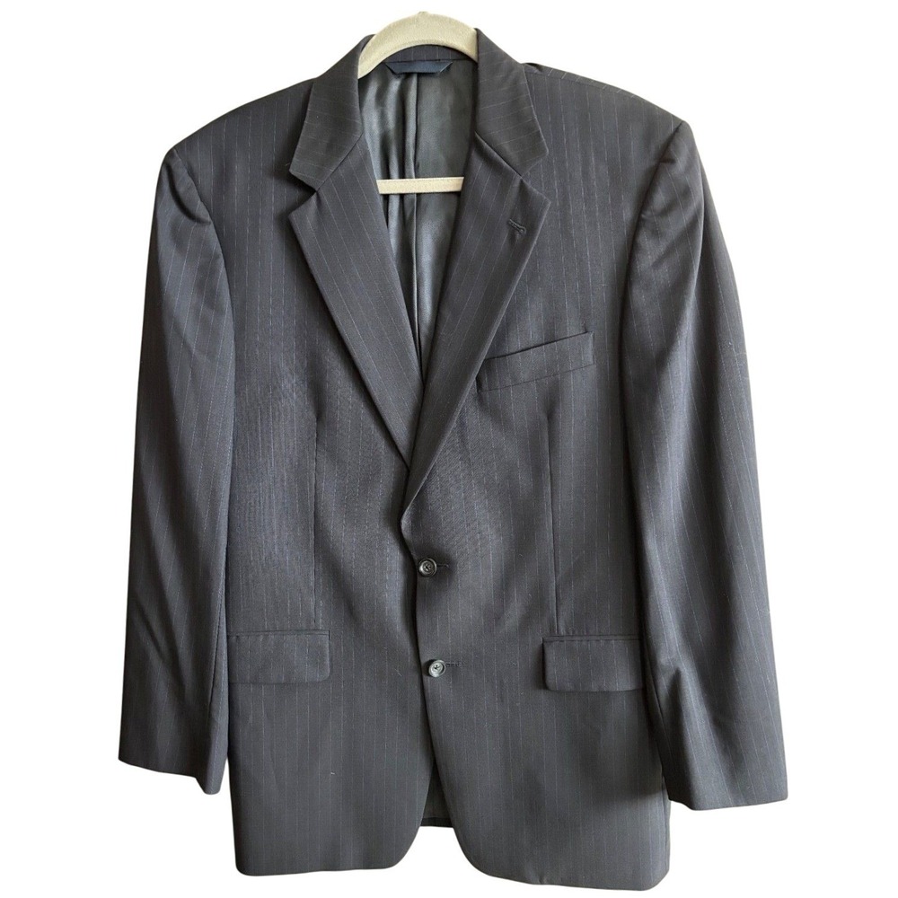 Burberry London Pinstripe Men's Navy Blue Wool Blazer Jacket Sport Coat 40R USA
